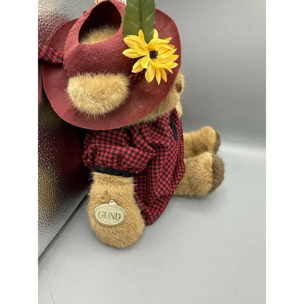 Vintage GUND Teddy Bear Pair Buffalo Plaid Boy Girl Plush w/ Tags 14” Fall